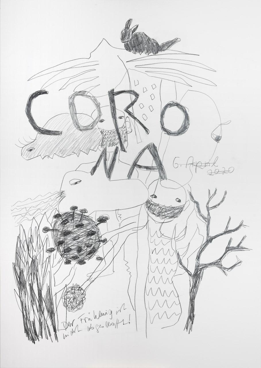 Corona 9, 2020, Graphit auf Papier, 84x60 cm